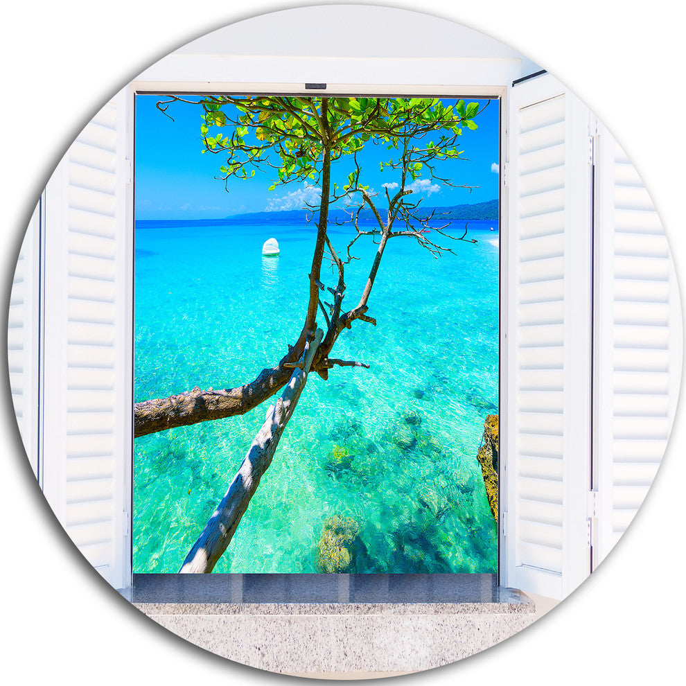 Open Window To Gorgeous Seashore, Seascape Round Metal Wall Art, 11"