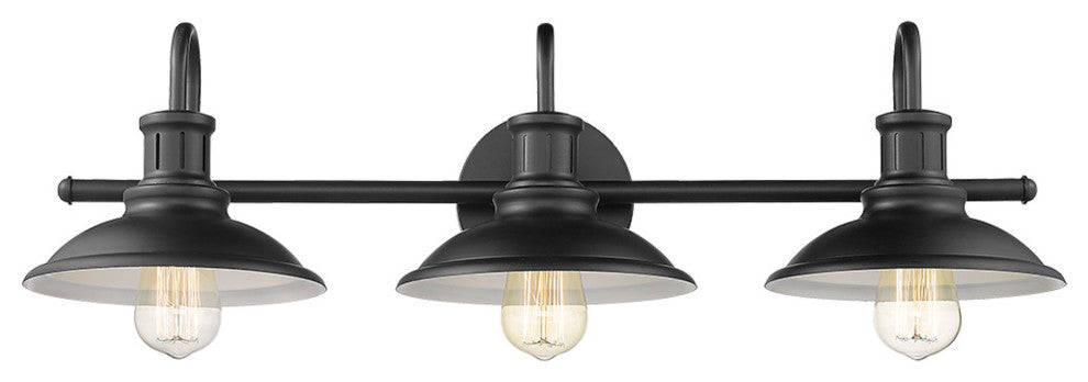 3 Light Retro Bath Vanity Bar in Matte Black
