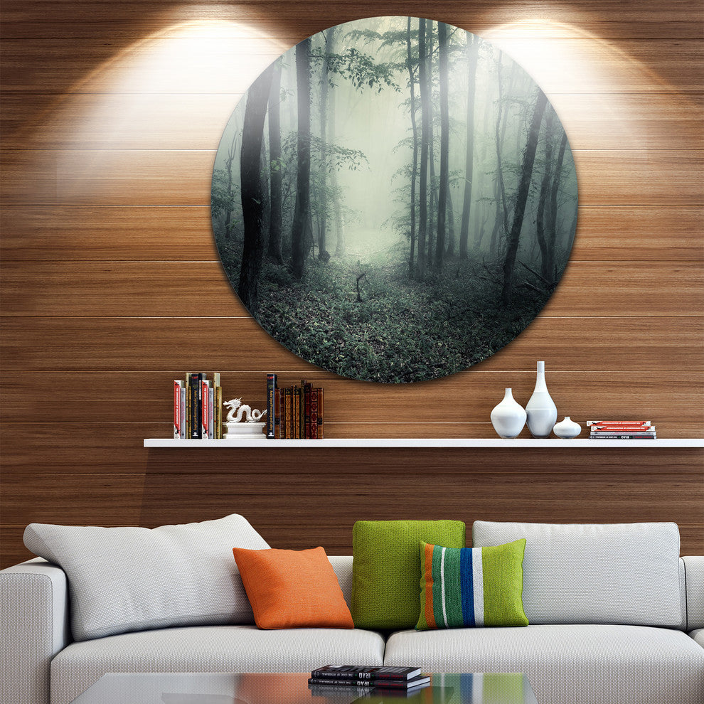 Trail Through Dark Forest, Landscape Photo Disc Metal Wall Art, 23"