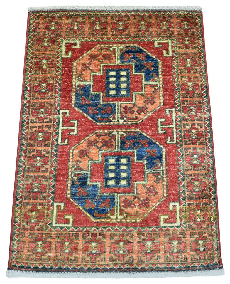 Brick Red with Elephant Feet Design, Pure Wool Hand Knotted Rug, 2'0" x 2'10"