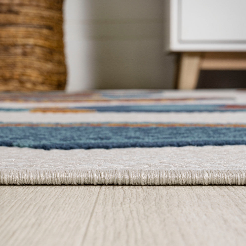 Algarve Modern Fish High-Low Indoor/Outdoor Area Rug, Navy/Orange/Cream, 3 X 5