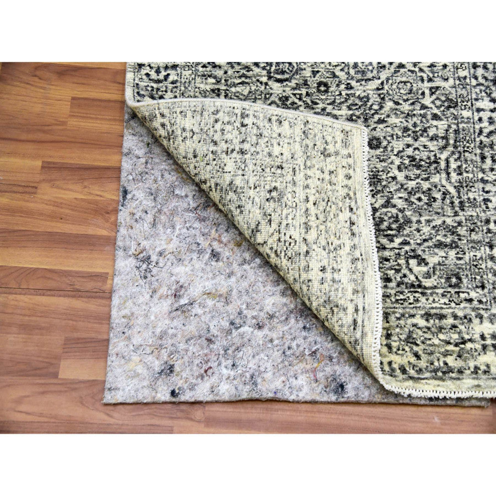 White Mamluk Dynasty Design Undyed 100% Wool Hand Knotted Runner Rug 2'7"x6'