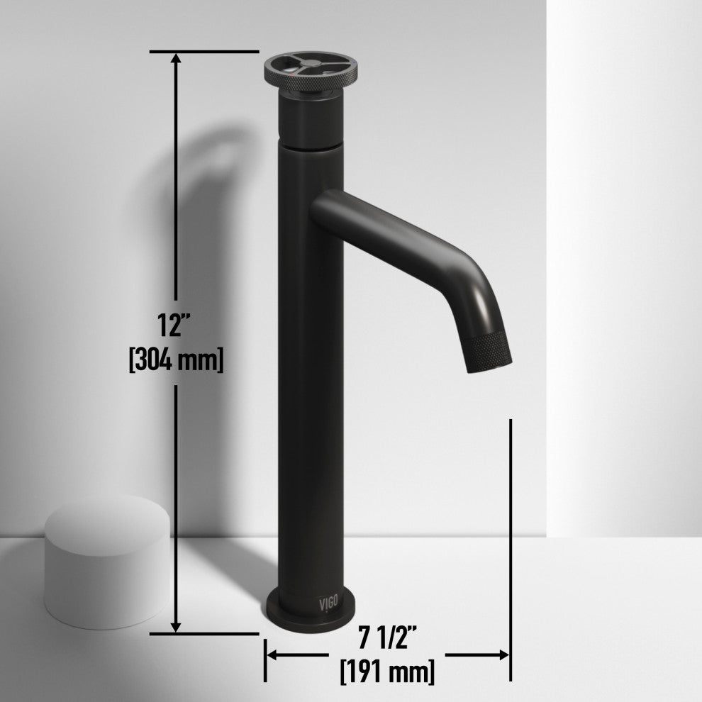 VIGO Cass 12" H Single Handle Single Hole Bathroom Vessel Faucet, Matte Black