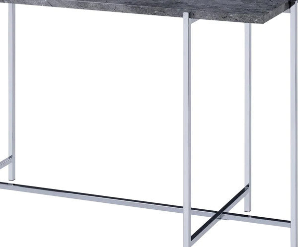 Benzara BM204502 Contemporary Marble Top Sofa Table , Gray and Silver