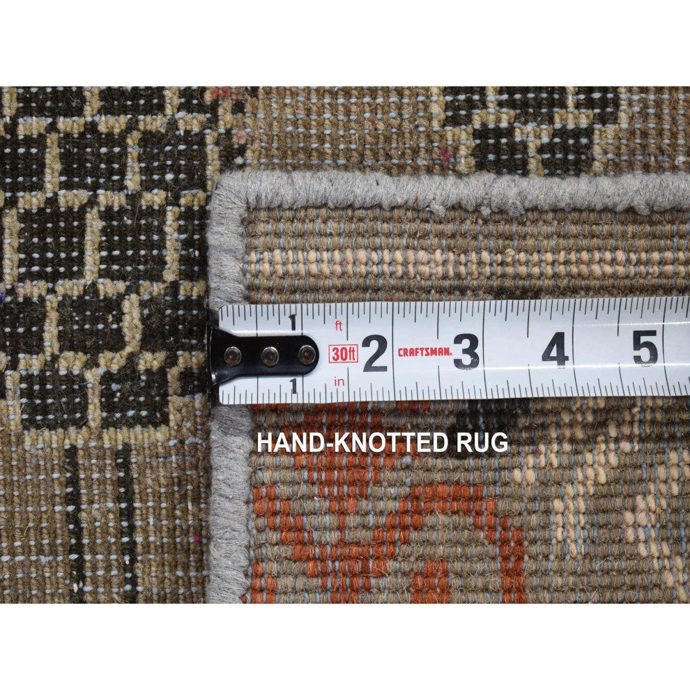Brown Zero Pile Khotan and Samarkand Design Hand Knotted Mat Rug, 2'1"x2'2"