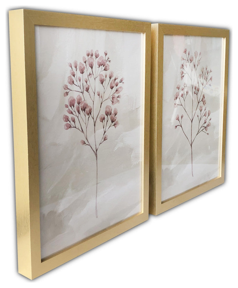 Two Piece Blush Pink Branch Framed Wall Art