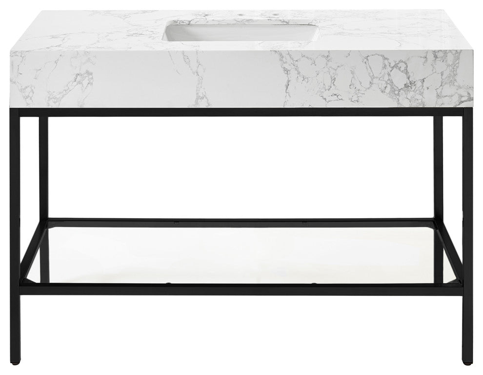 Marmo Bathroom Vanity, White, 48" Wide, Matte Black Finish