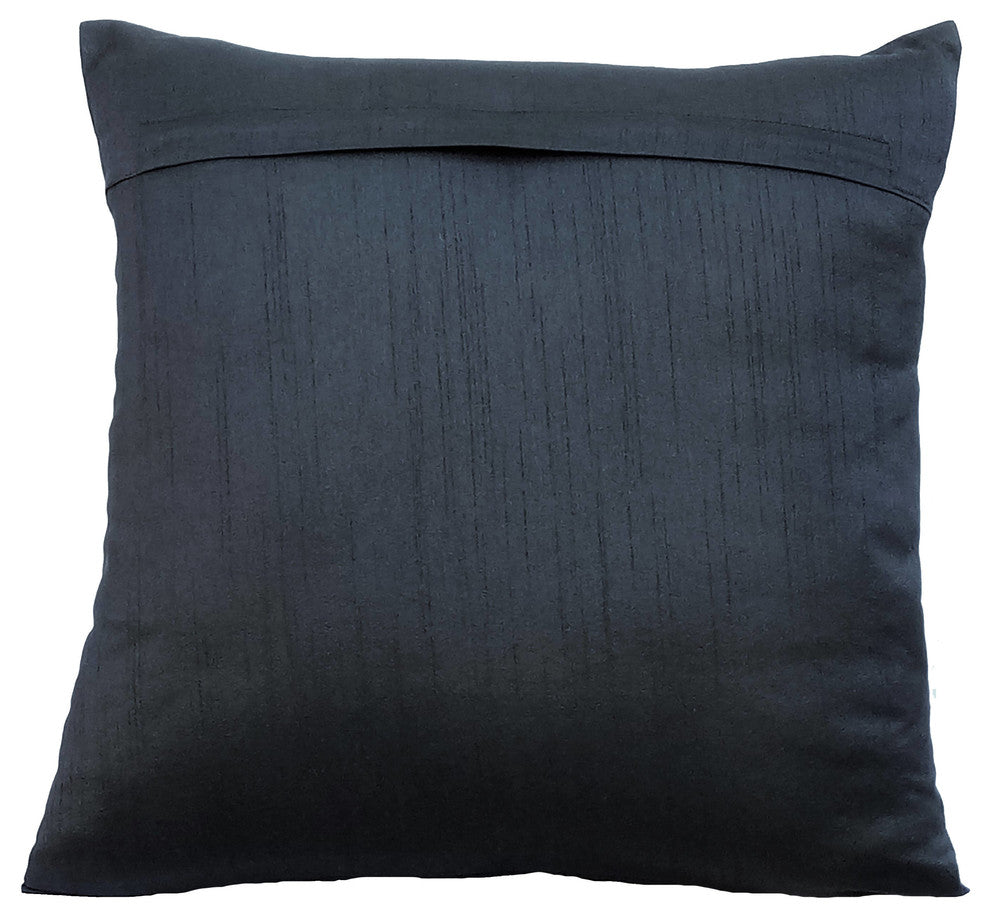 Black Decorative Pillow Covers 14"x14" Silk, Black Night