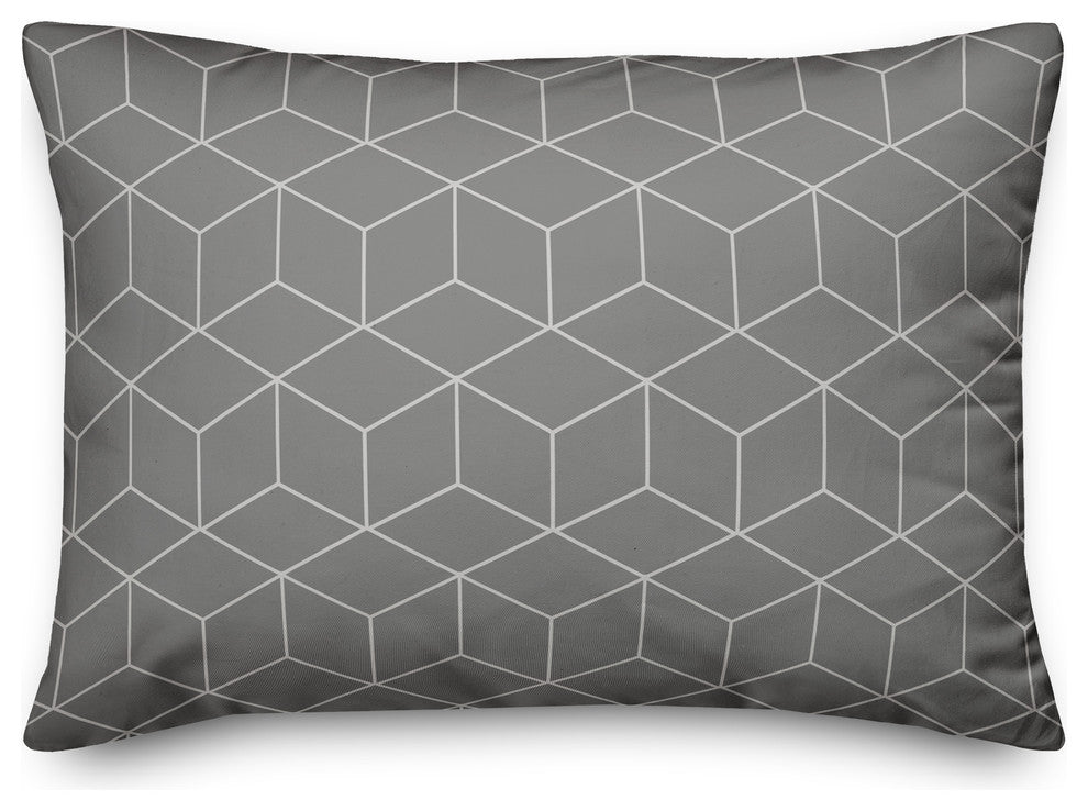 Gray Geometric Pattern Squares Throw Pillow