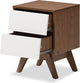 Hildon Mid-Century Modern White and Walnut Wood 2-Drawer Storage Nightstand