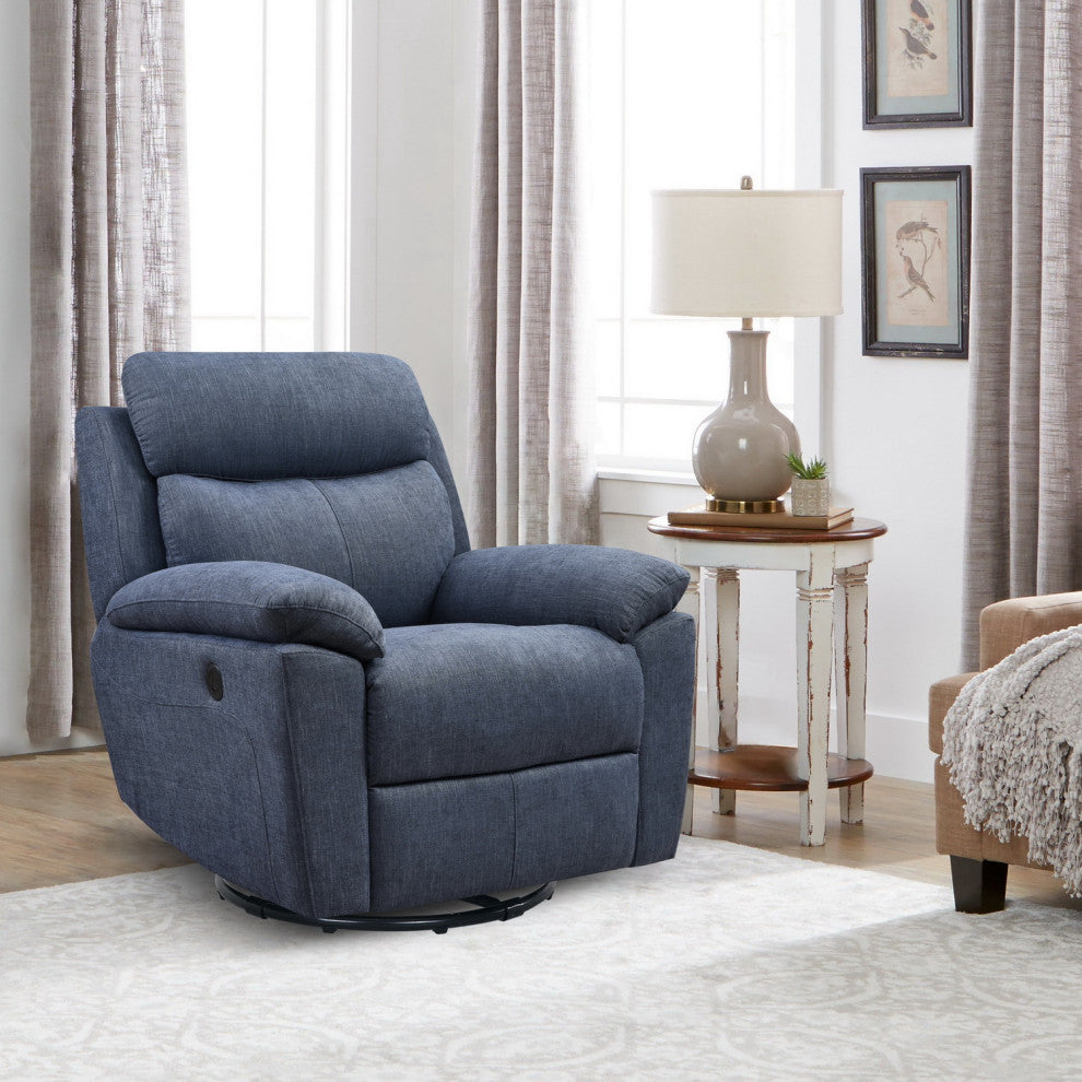 35" Blue Fabric Power Recliner With USB