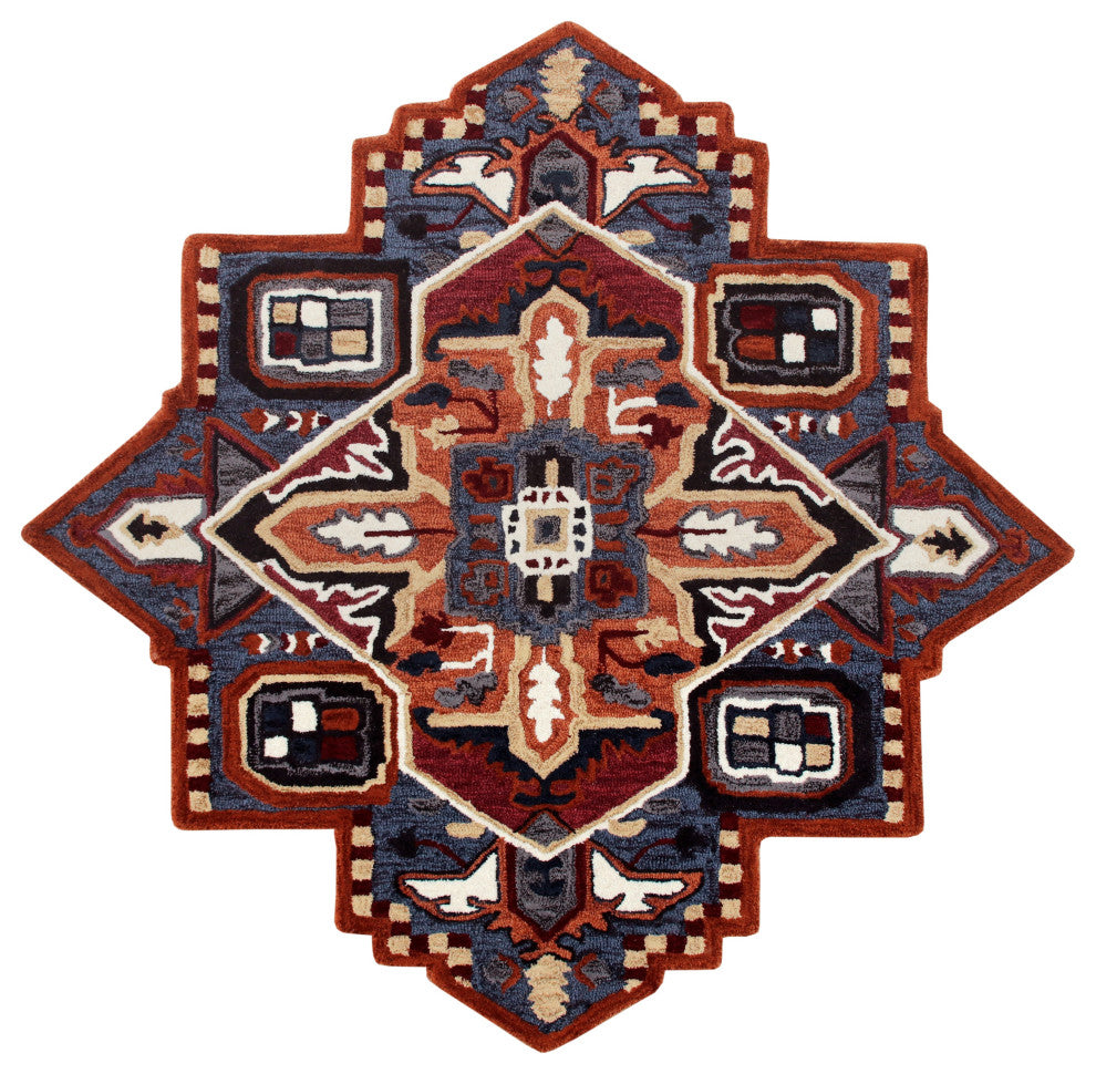 Bold Southwestern Summer Cabin Medallion Shape Rug, 5' Round