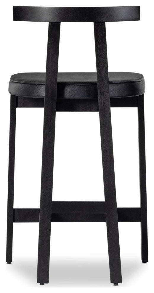 Tex Stool Black Rosa Morada, Black Leather, Bar
