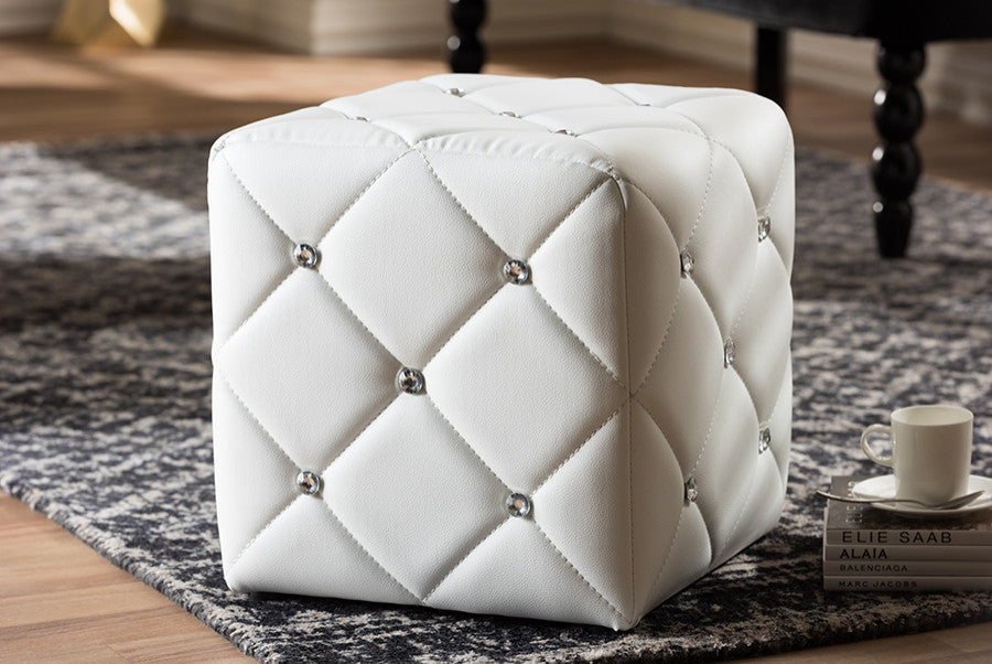 Larissa White Faux Leather Ottoman