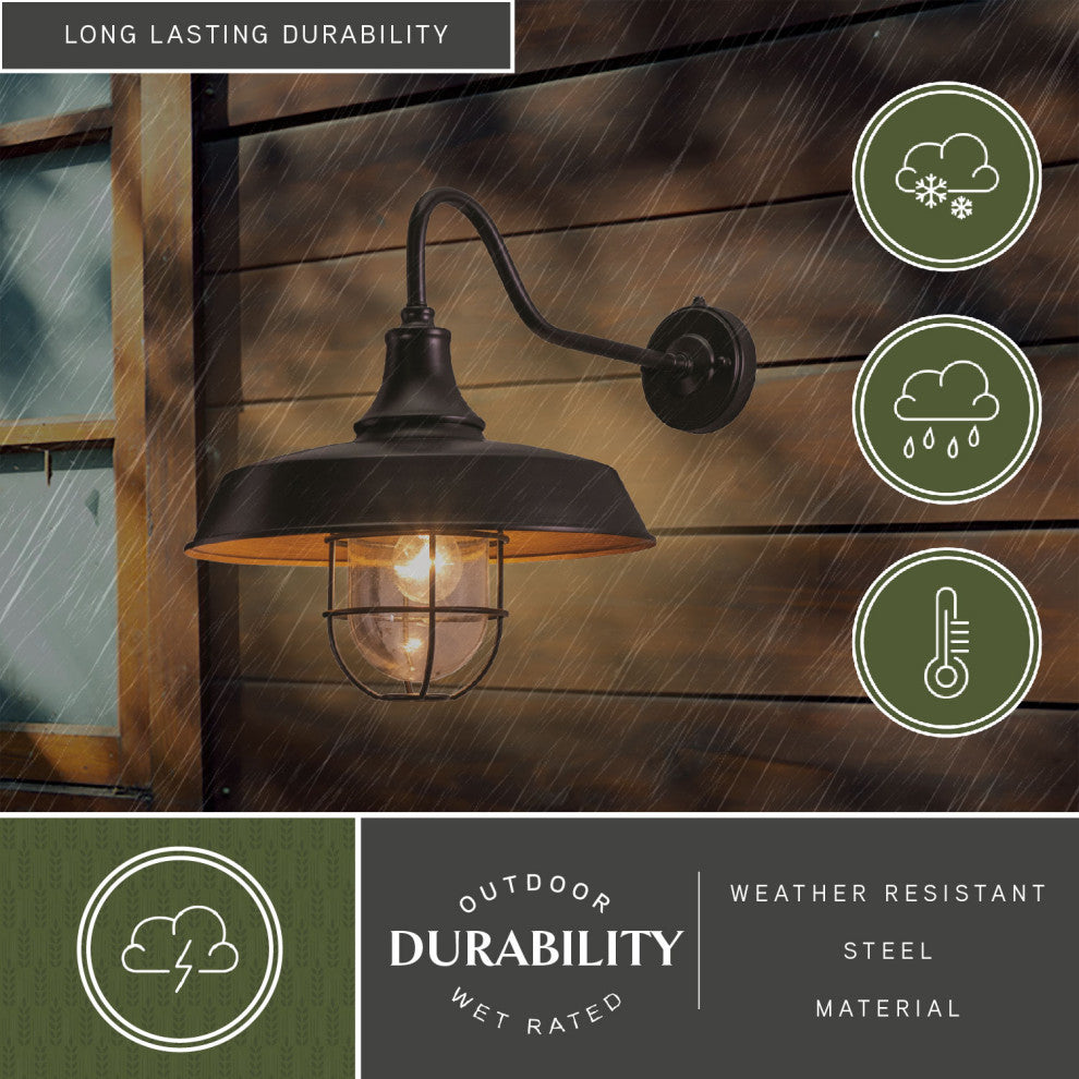 Dorado 15" Outdoor Wall Light w Caged Clear Glass Dark Bronze/Light Gold