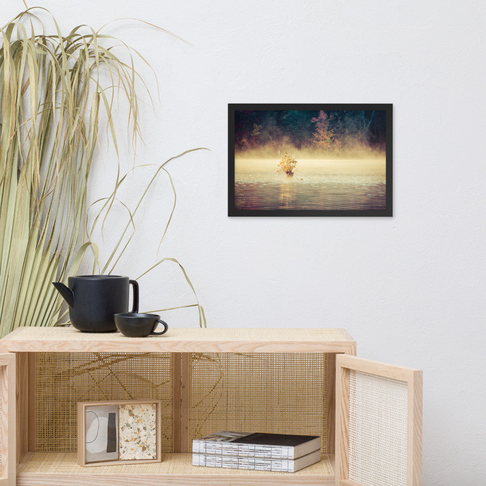 Golden Mist on Waples Pond Framed Photo Paper Wall Art Prints, Black, 12" X 18"