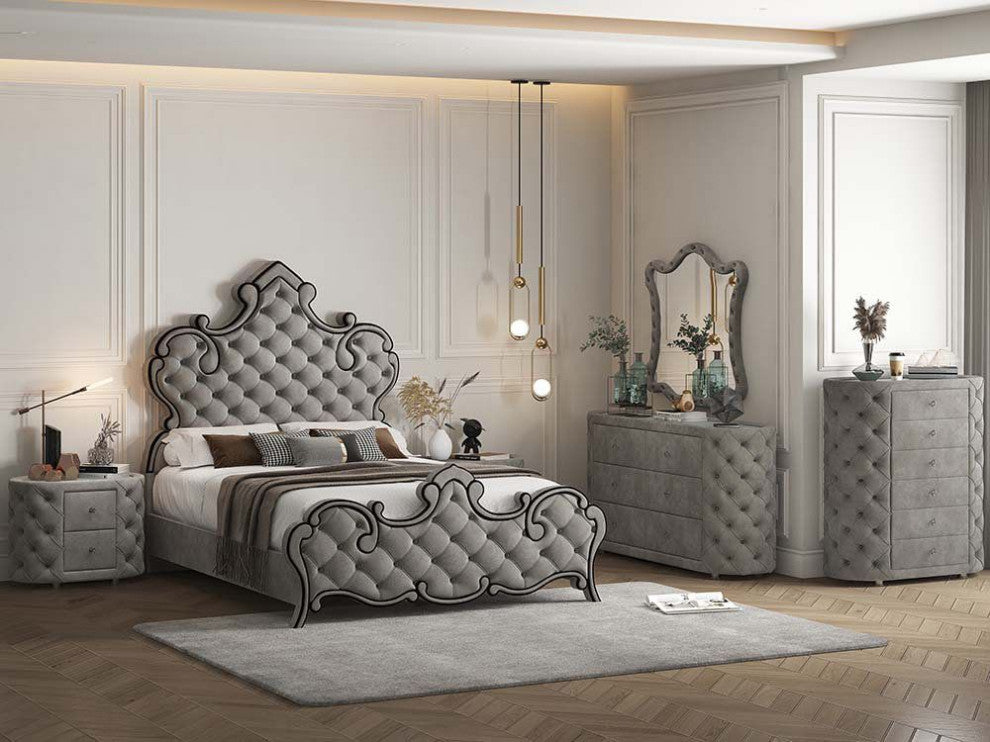 ACME Perine Queen Bed, Gray Velvet