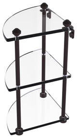Southbeach Three Tier Corner Glass Shelf, Antique Bronze