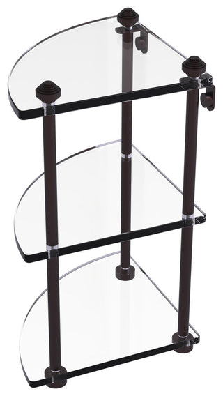 Southbeach Three Tier Corner Glass Shelf, Antique Bronze