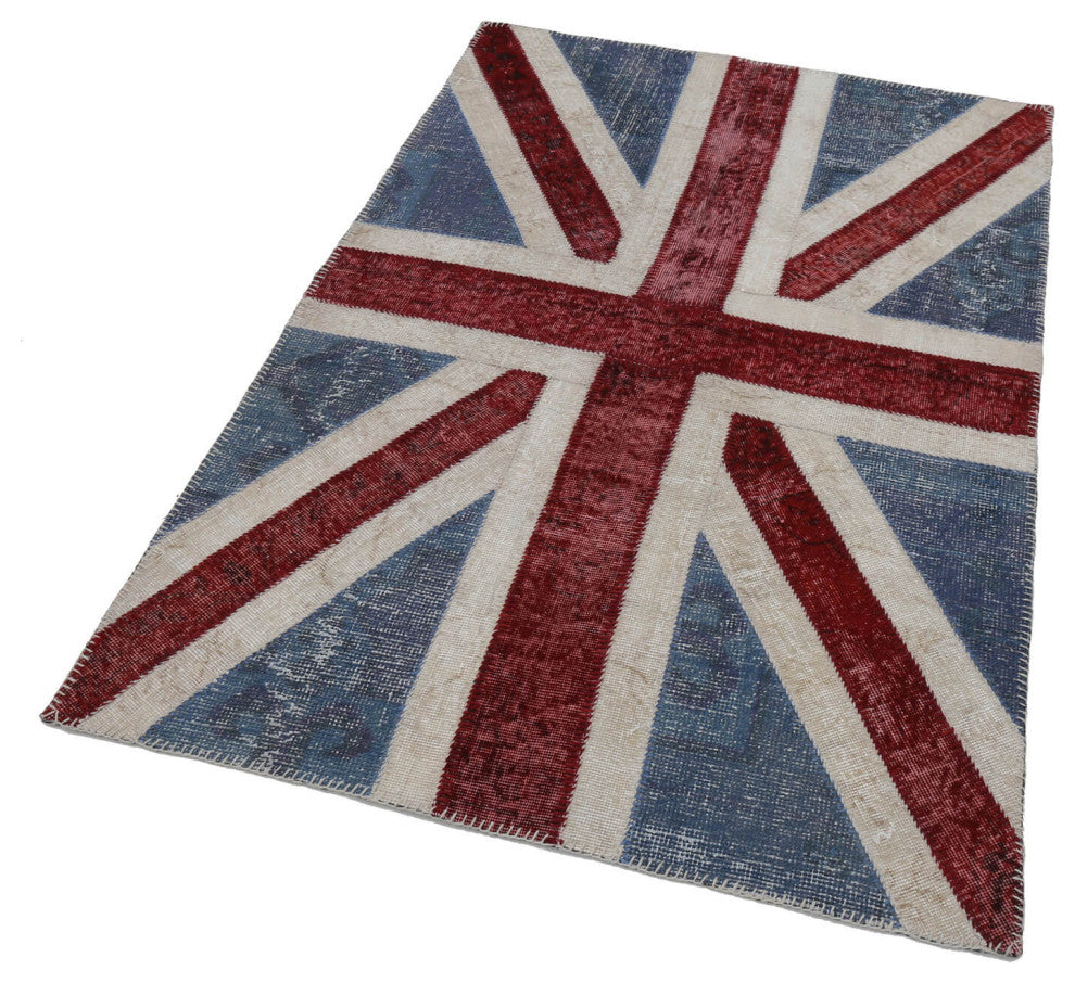 Rug N Carpet - Hand-knotted Anatolian 4' 0'' x 6' 0'' Flag Patchwork Rug