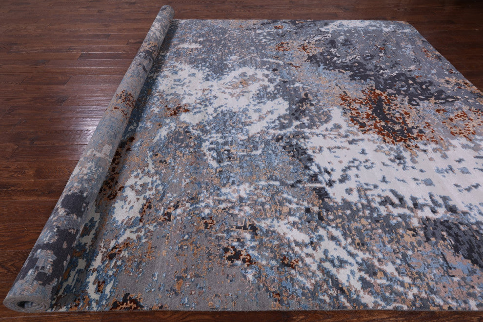 8' 11" X 12' 0" Abstract Wool and Silk Hand Knotted Rug Q6231