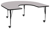 Mobile 60''W x 66''L Horseshoe Grey Thermal Laminate Activity Table-Adj. Legs