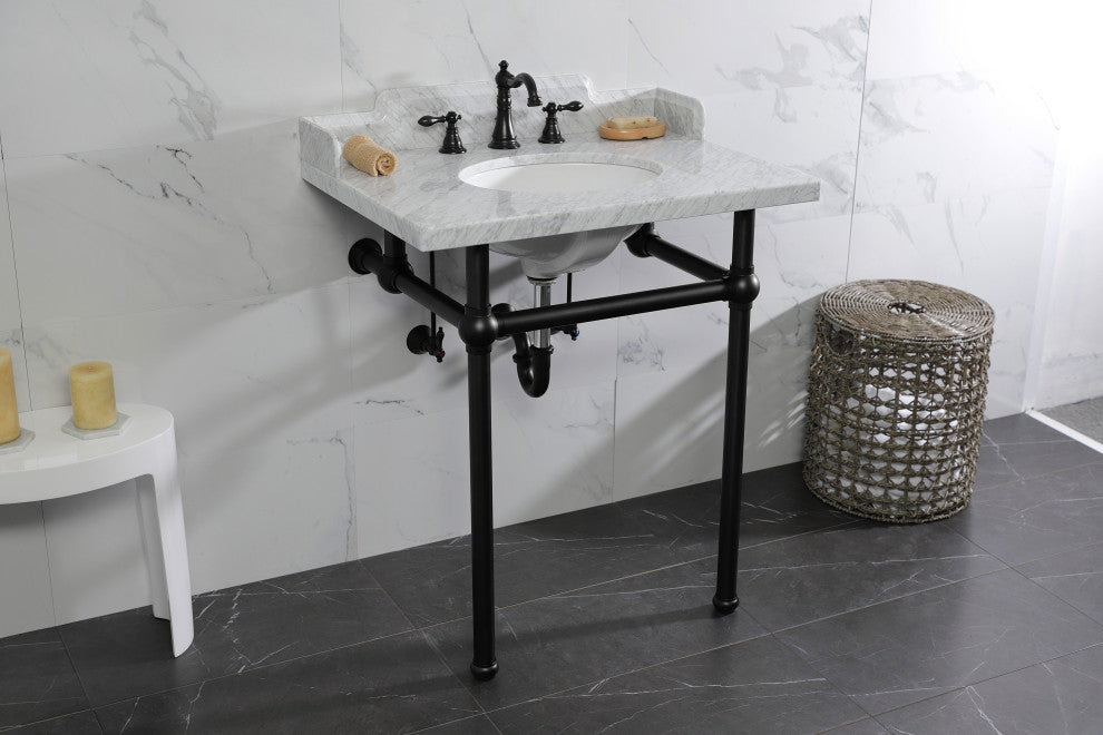 Kingston Brass LMS30MB0 30" Carrara Marble Console Sink, Legs