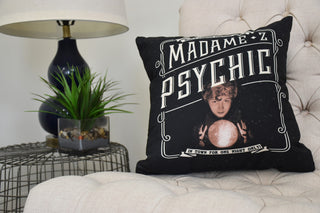 Madame Psychic 16" Cream Halloween Print Decorative Throw Pillow