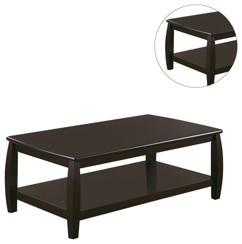 Wood Coffee Table with Bottom Shelf, Cappuccino