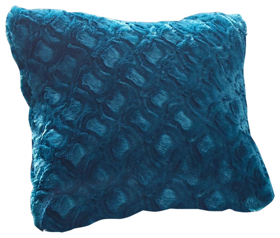 Luxury Faux Fur Euro Throw Pillow Covers, Mermaid Scales Teal Green, 26" X 26"