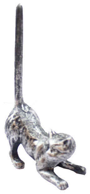 Rustic Silver Cast Iron Cat Extra Toilet Paper Stand 10"