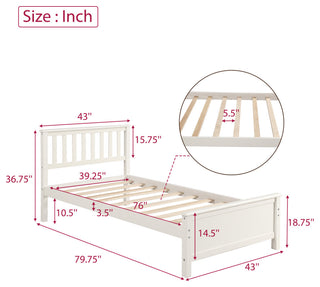 Gewnee Wood Twin Size Platform Bed with Headboard and Footboard in White