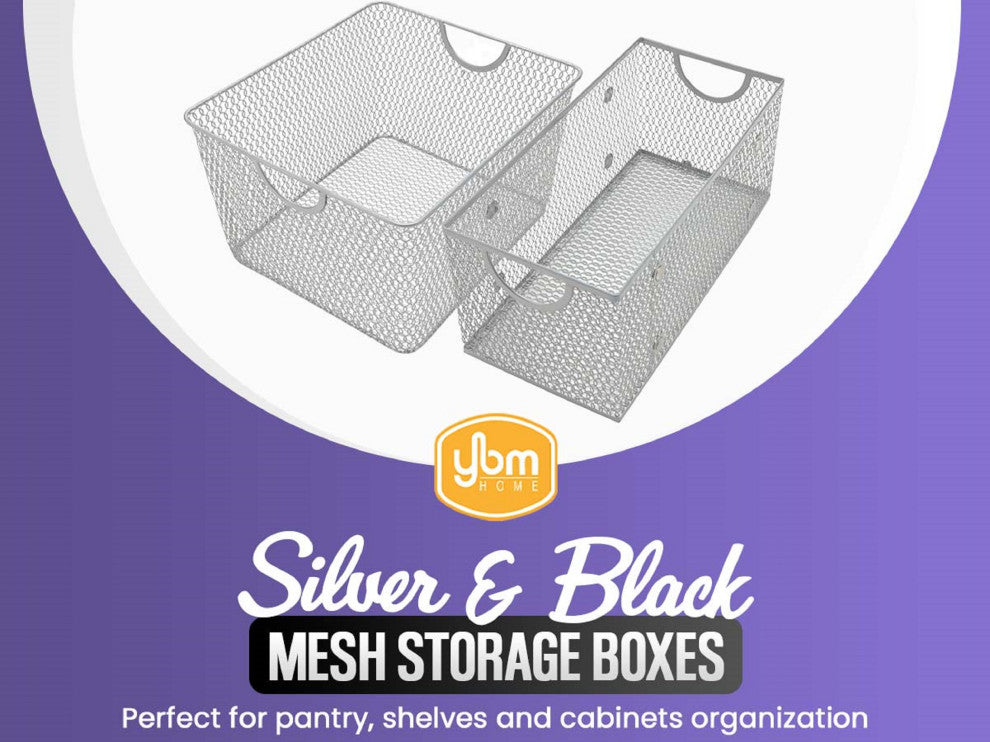 YBM Home Wire Mesh Open Bin Basket Silver 10"x9"x6", 6-Pack