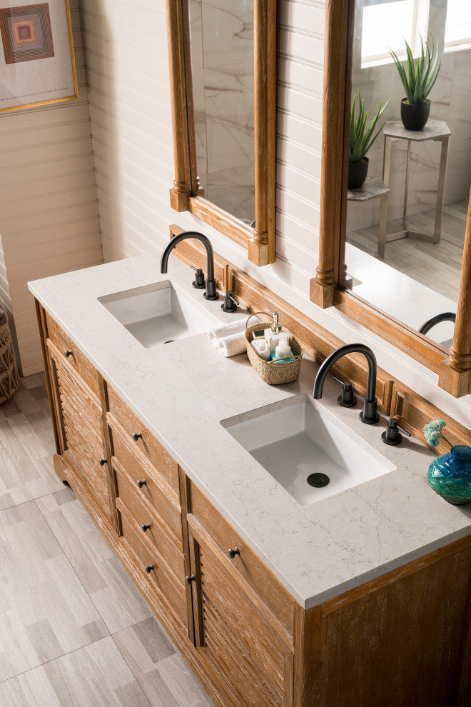 Savannah 72" Double Vanity Cabinet, Driftwood,  Eternal Jasmine Pearl Quartz