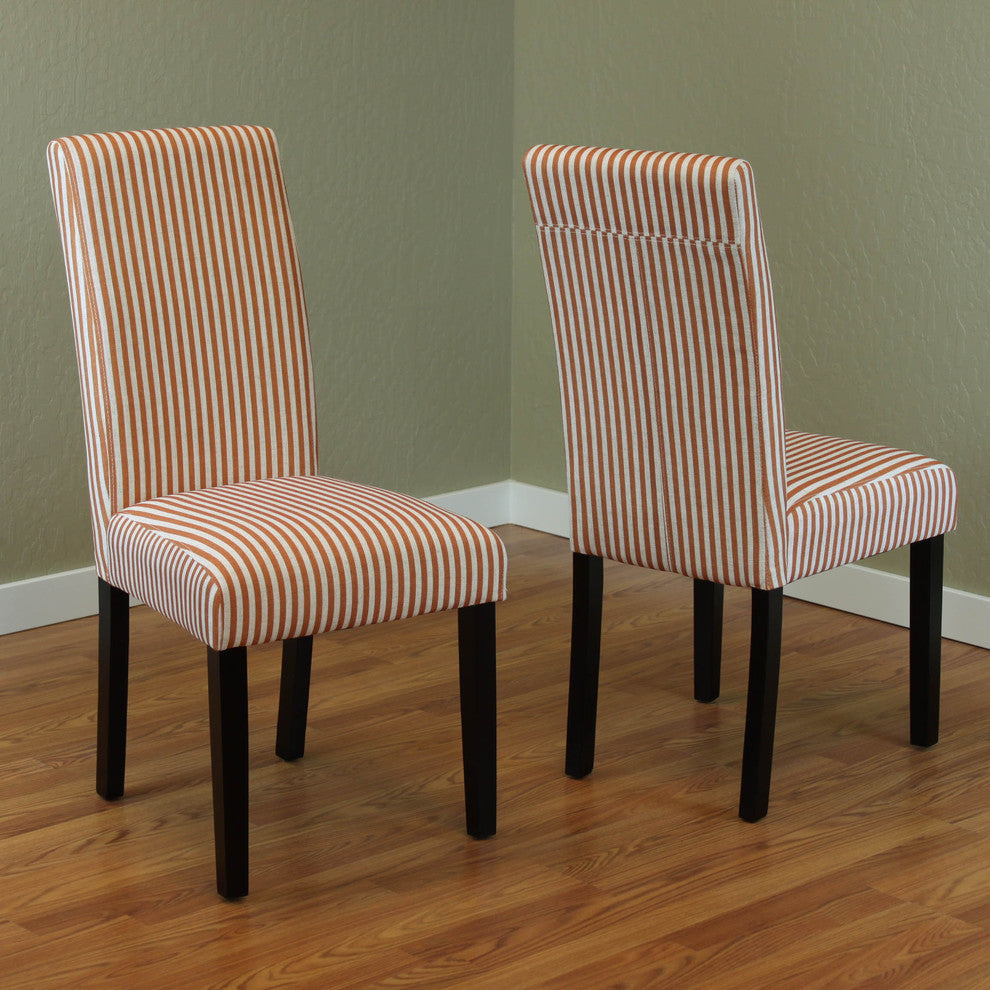 Villa Stripe Linen Dining Chairs, Set Of 2, Tangerine