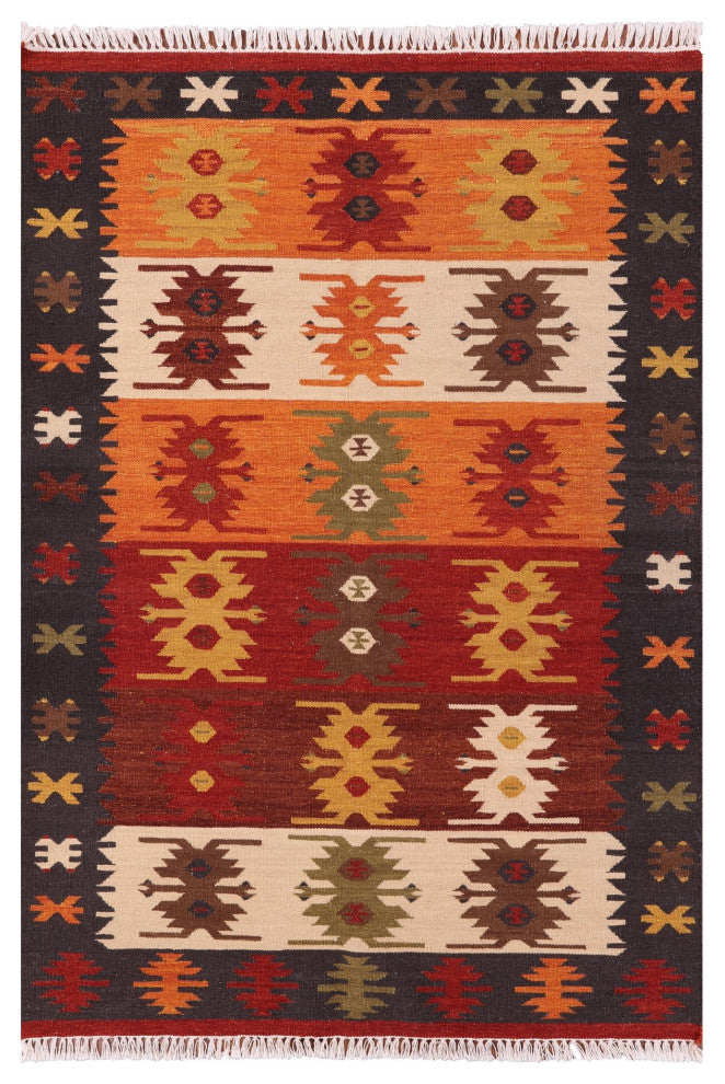 4' 0" X 6' 0" Reversible Flat Weave Kilim Wool Rug - Q12141