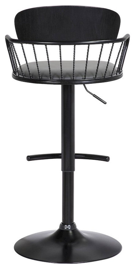 Nash Upholstered Wood Adjustable Bar Stool with Black Metal Base