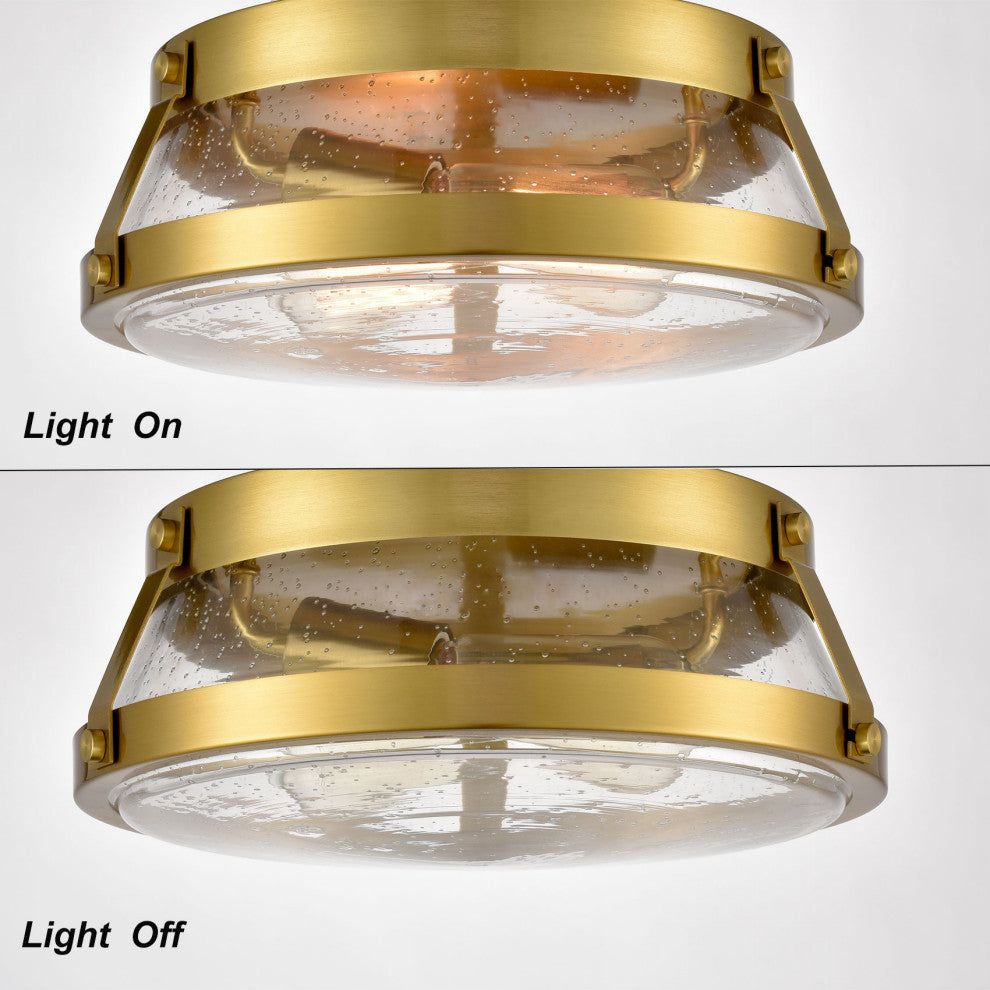 Modern Ceiling Light Fixtures Brass Hallway Light with Seeded Glass Shade