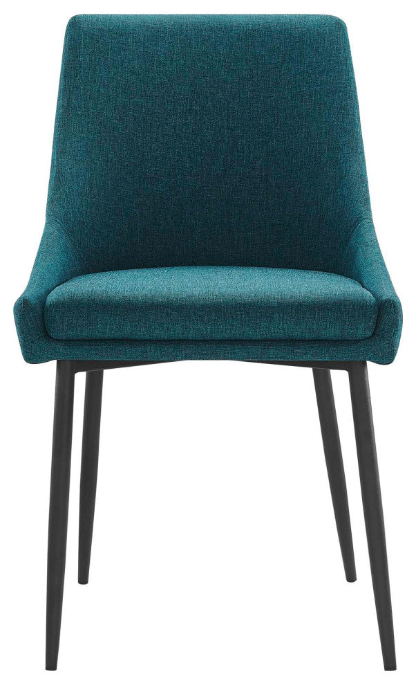 Side Dining Chair, Set of 2, Fabric, Metal, Black Blue, Cafe Bistro Restaurant