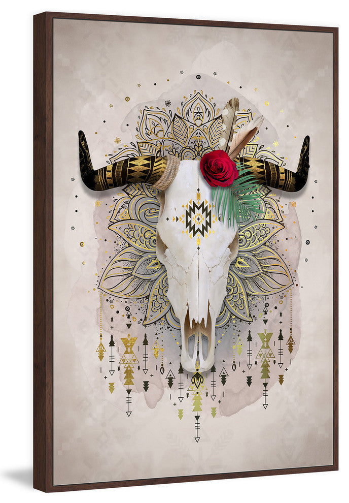 "Red Rose Horn" Floater Framed Painting Print on Canvas, 16"x24"