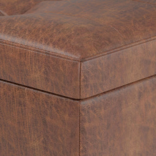 Shay Mid Century Rectangular Storage Ottoman, Distressed Saddle Brown