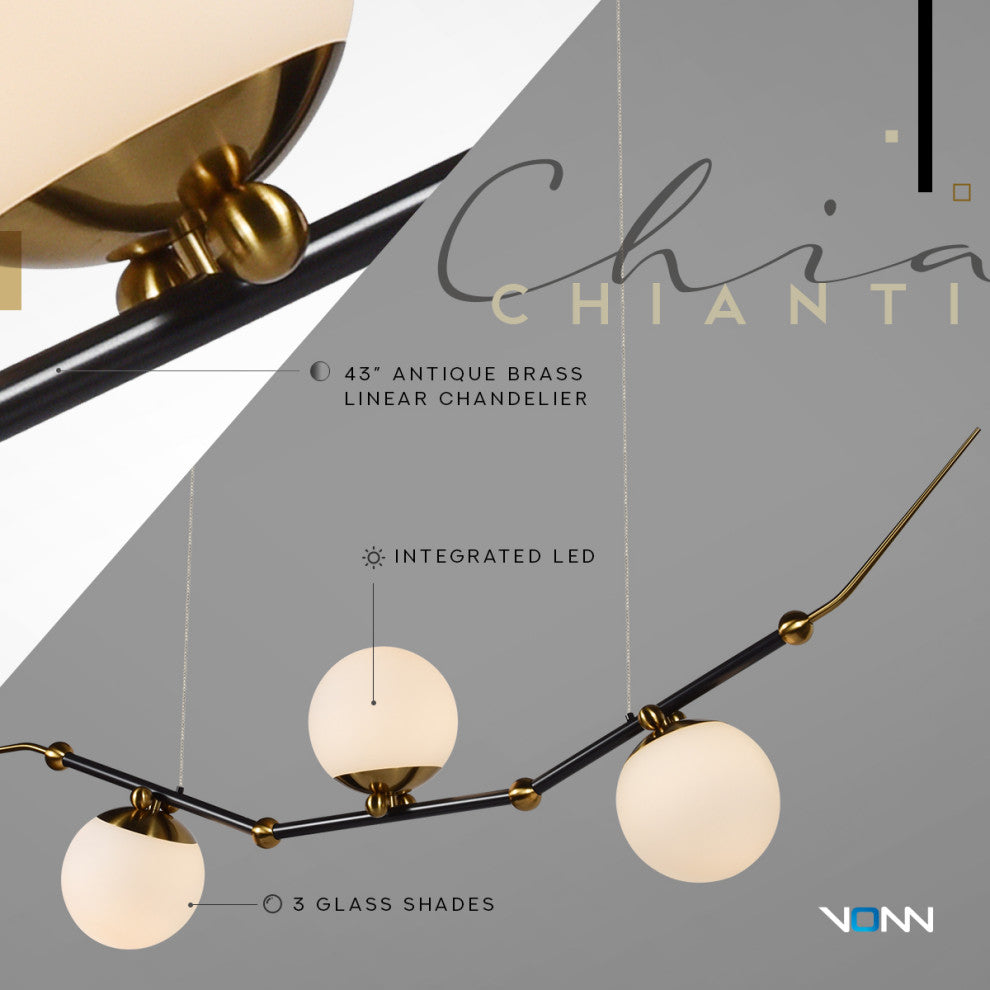 Chianti 54" ETL Certified Integrated LED Chandelier, Antique Brass