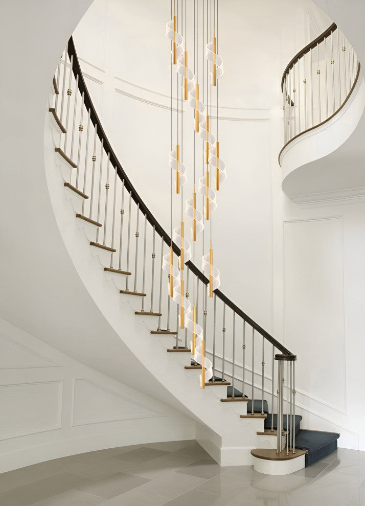 Bonassola | Exceptional Long Spiral LED Pendant Chandelier, Gold, 15pcs