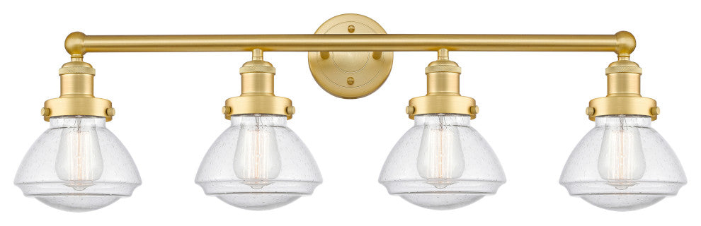 Olean 4-Light 34" Bath Vanity Light, Satin Gold Finish, Mercury Shade