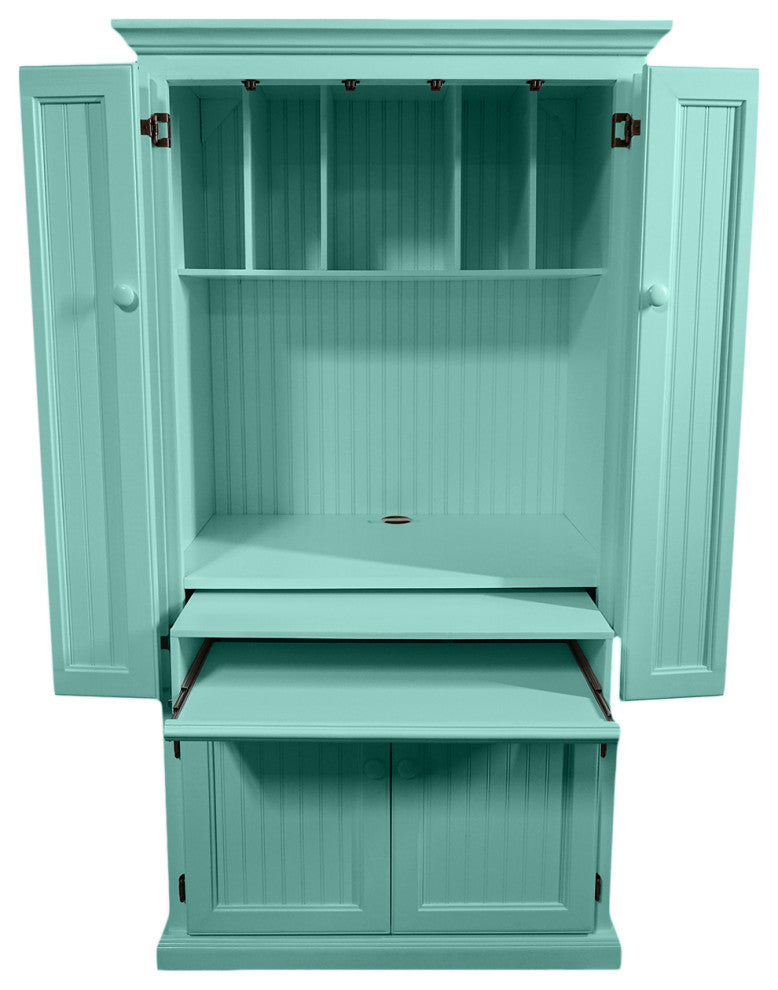 Eagle Furniture Coastal Computer Armoire Work Station, Aqua Fiesta