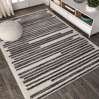 Khalil Modern Berber Stripe Area Rug, Cream/Black, 12 Ft. X 18 Ft.