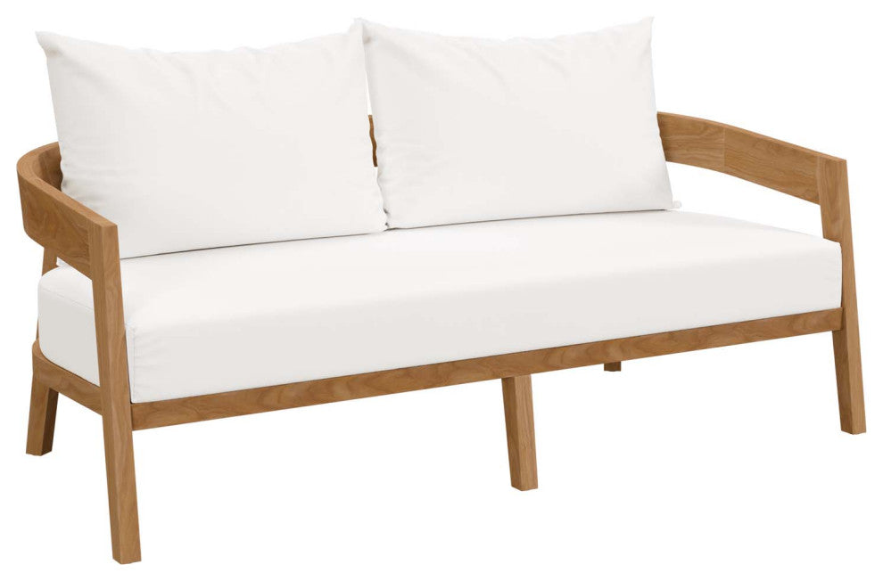 Brisbane Teak Wood Outdoor Patio Loveseat, Natural White