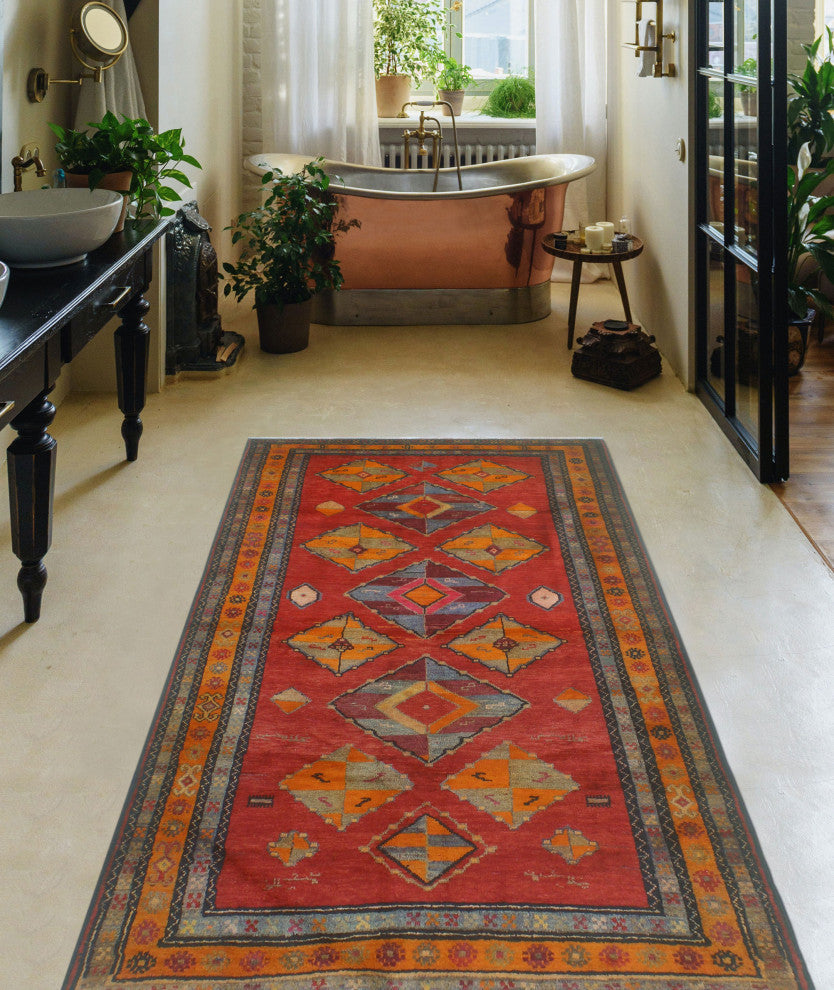 Fine Vintage Distressed Jamile Red/Orange Rug, 3'9x7'0