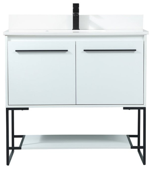 Sue 36" Single Bathroom Vanity, White, With Backsplash