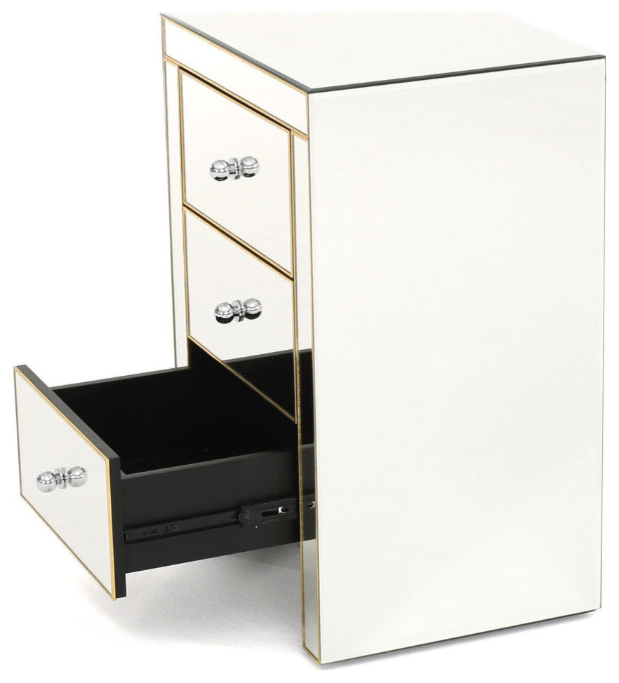 GDF Studio Langley Mirrored 3 Drawer Side Table